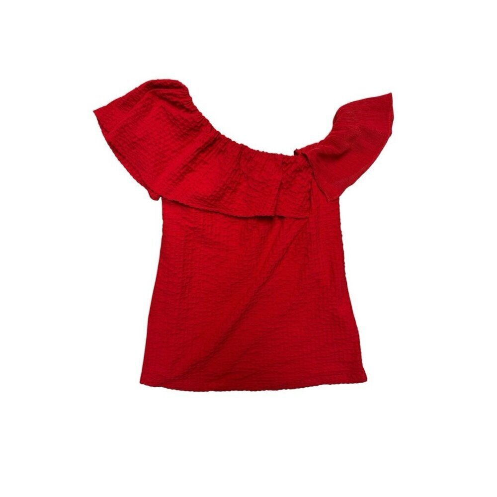 Club Monaco Red Off Shoulder Textured Top Small Petite Stretch